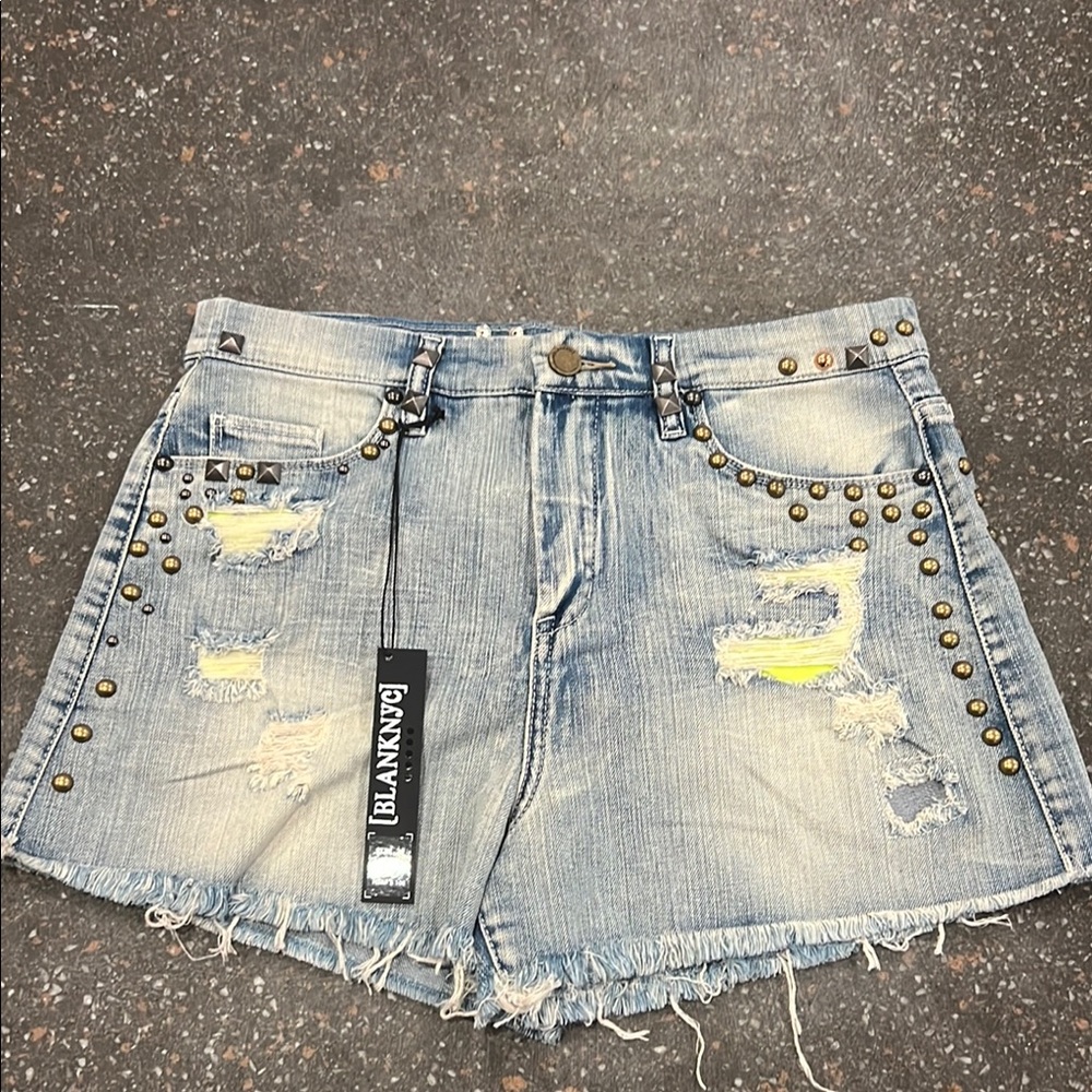 Blank NYC Distressed Jean Shorts with Studs